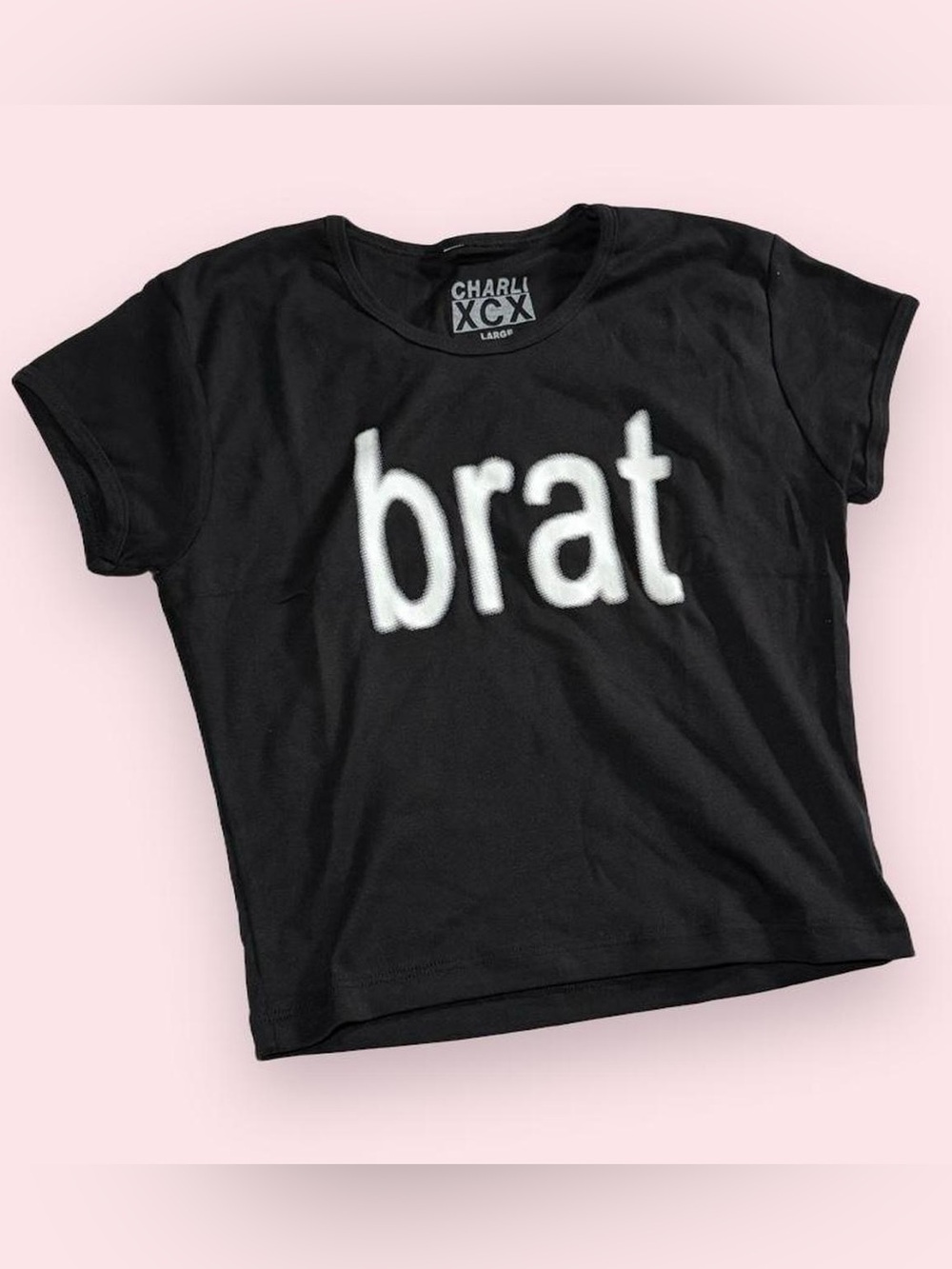 NWT Charli XCX Brat Graphic Baby Tee Black Crop Top Large